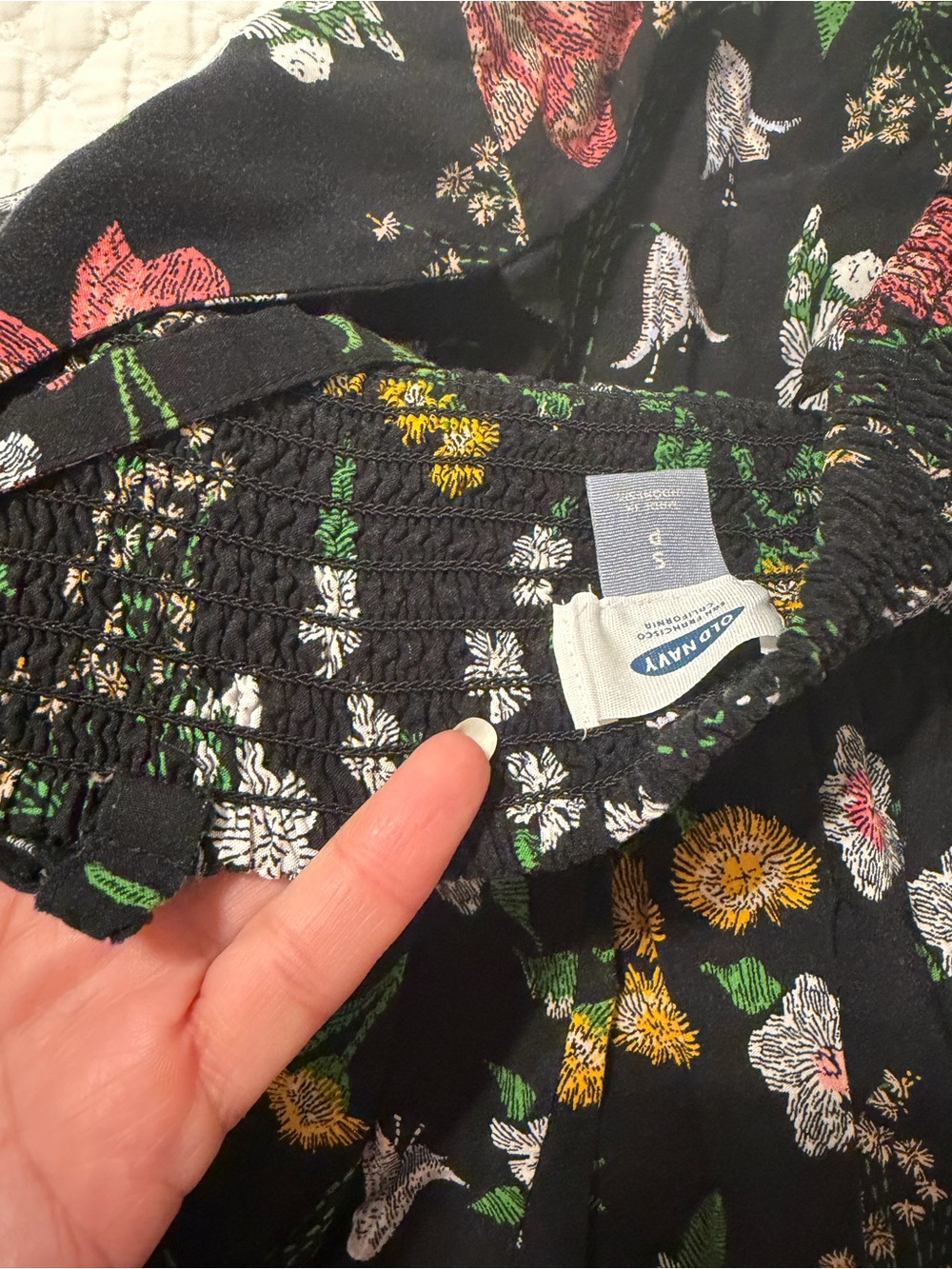 Old Navy Black Floral Sundress with Pink, Green & Yellow Embroidery - Picture 11 of 12